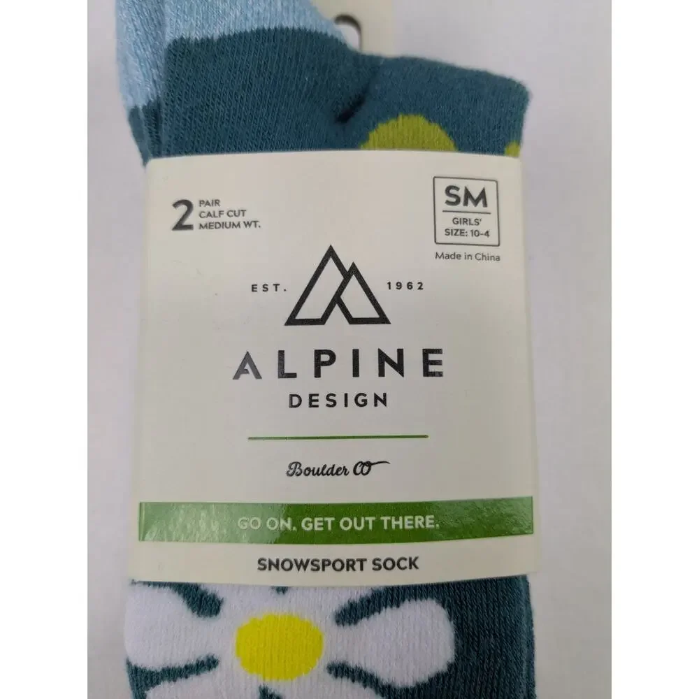 Alpine Design Girls Snowsport Socks - 2 pack - Small 10-4 Shoe Size